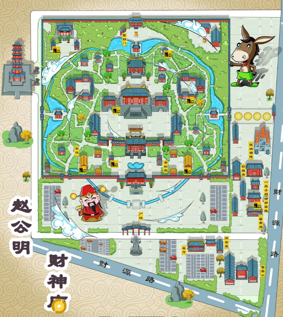 胡场镇寺庙类手绘地图